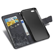 For iPhone 16e Butterfly Love Flower Embossed Leather Phone Case(Black)