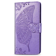 For iPhone 16e Butterfly Love Flower Embossed Leather Phone Case(Lavender)