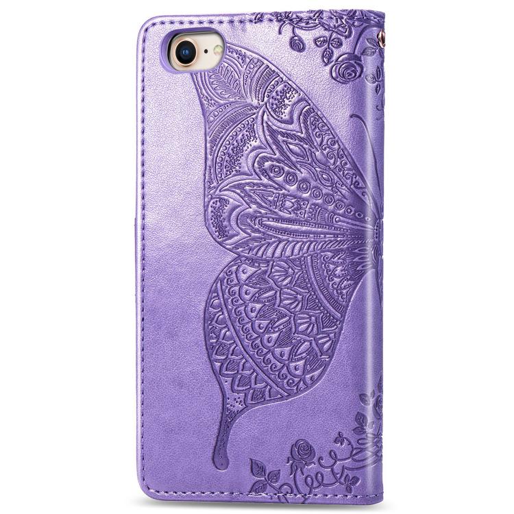 For iPhone 16e Butterfly Love Flower Embossed Leather Phone Case(Lavender)