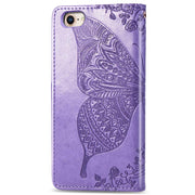 For iPhone 16e Butterfly Love Flower Embossed Leather Phone Case(Lavender)