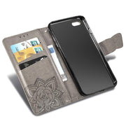 For iPhone 16e Butterfly Love Flower Embossed Leather Phone Case(Gray)