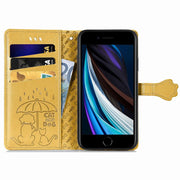 For iPhone 16e Cat and Dog Embossed Leather Phone Case(Yellow)