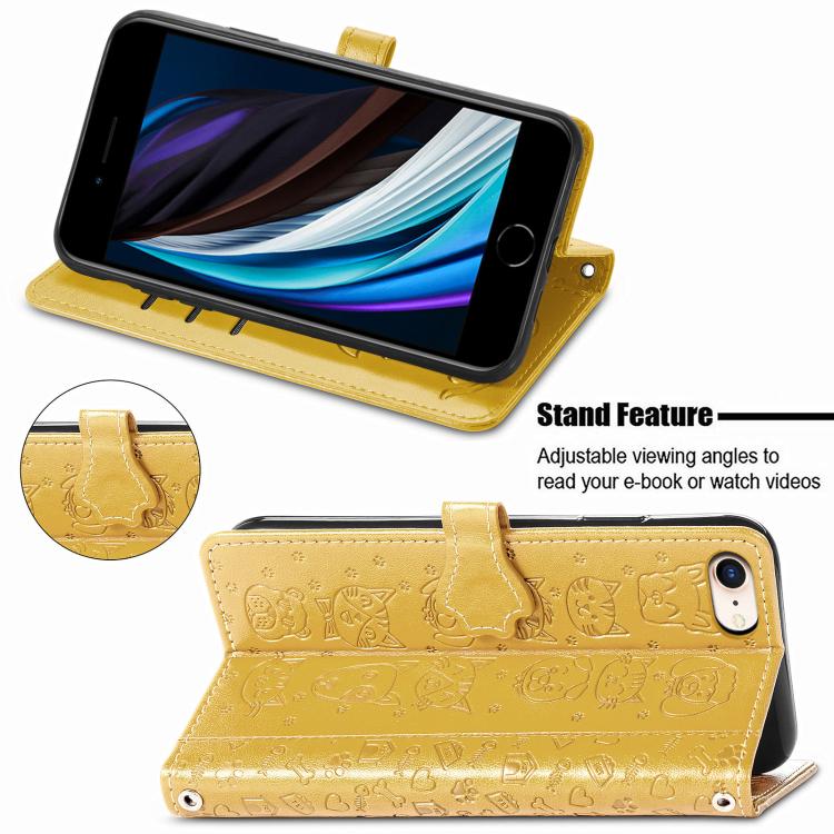 For iPhone 16e Cat and Dog Embossed Leather Phone Case(Yellow)