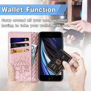 For iPhone 16e Cat and Dog Embossed Leather Phone Case(Rose Gold)