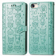For iPhone 16e Cat and Dog Embossed Leather Phone Case(Green) - iPhone 16e Cases by PMC TechLife | Online Shopping South Africa | PMC TechLife | Buy Now Pay Later Mobicred