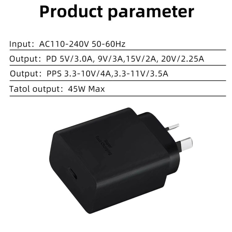 M135 PPS / PD 45W USB-C / Type-C Port Fast Charger, AU Plug(Black)