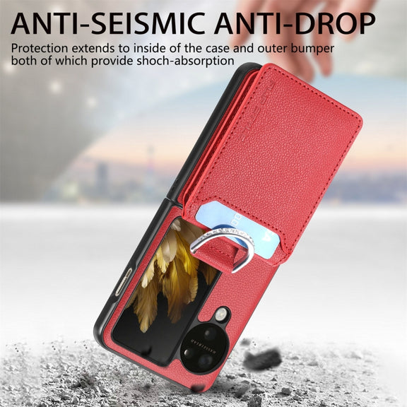 For OPPO Find N3 Flip Litchi PU Ring Holder Wallet Phone Case(Red)