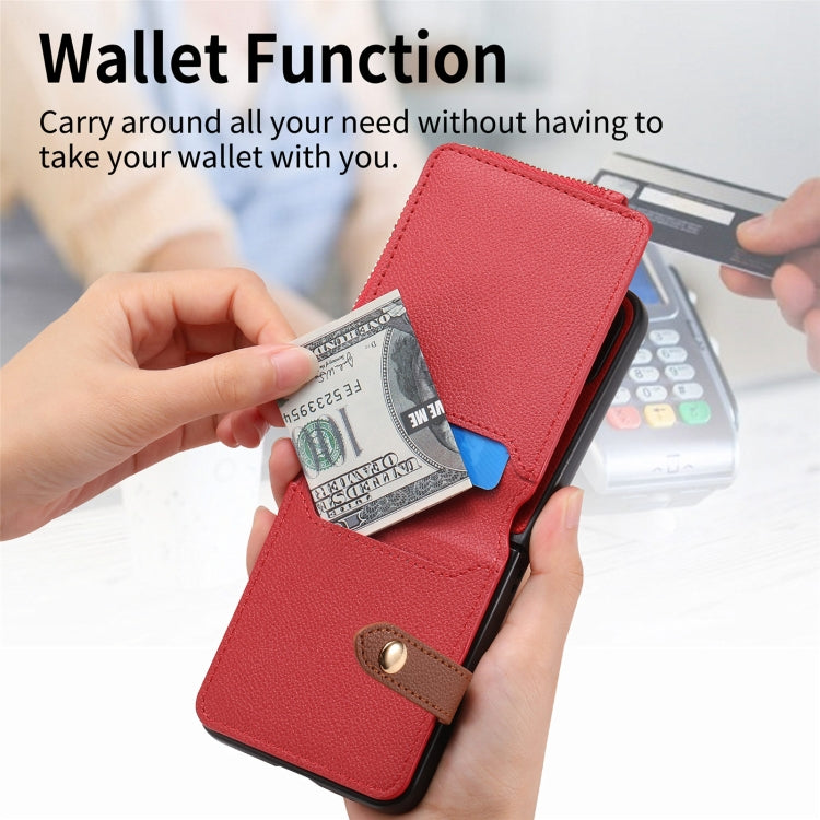 For OPPO Find N3 Flip Vertical Flip Zipper Wallet Ring Leather Phone Case(Red)