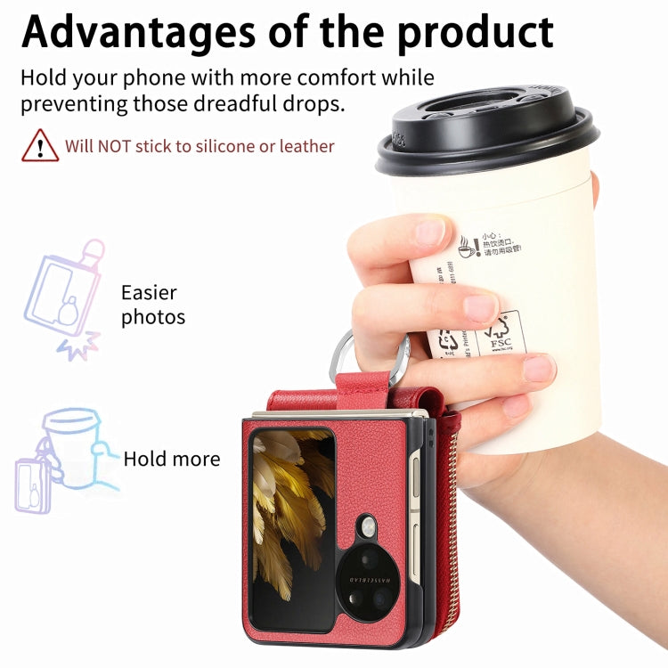 For OPPO Find N3 Flip Vertical Flip Zipper Wallet Ring Leather Phone Case(Red)