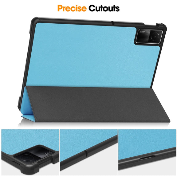 For Redmi Pad SE 11.0 ENKAY Tri-fold Custer Texture Leather Smart Tablet Case(Dark Green)