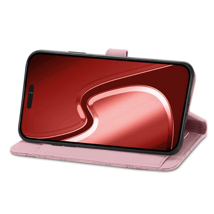 For iPhone 16e Embossed Flower Zipper Leather Phone Case(Pink)
