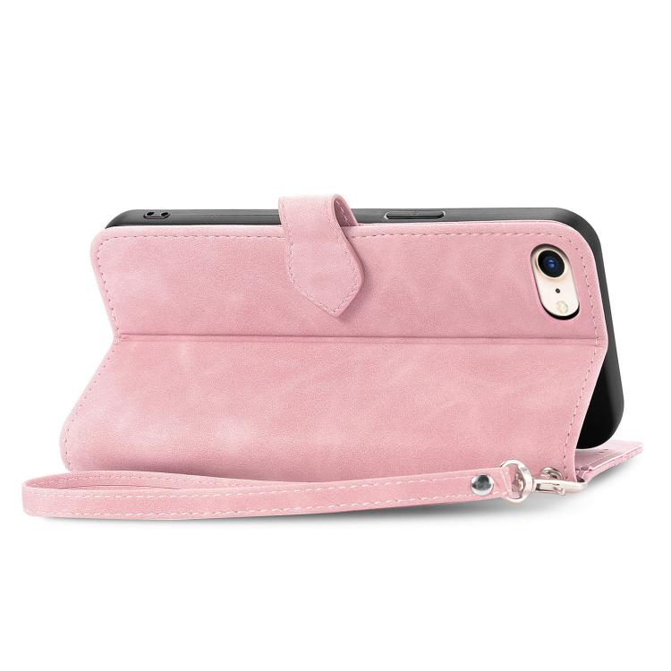For iPhone 16e Embossed Flower Zipper Leather Phone Case(Pink)