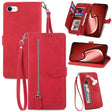 For iPhone 16e Embossed Flower Zipper Leather Phone Case(Red) - iPhone 16e Cases by PMC TechLife | Online Shopping South Africa | PMC TechLife | Buy Now Pay Later Mobicred