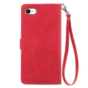 For iPhone 16e Embossed Flower Zipper Leather Phone Case(Red)
