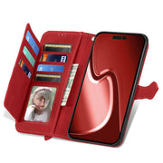 For iPhone 16e Embossed Flower Zipper Leather Phone Case(Red)