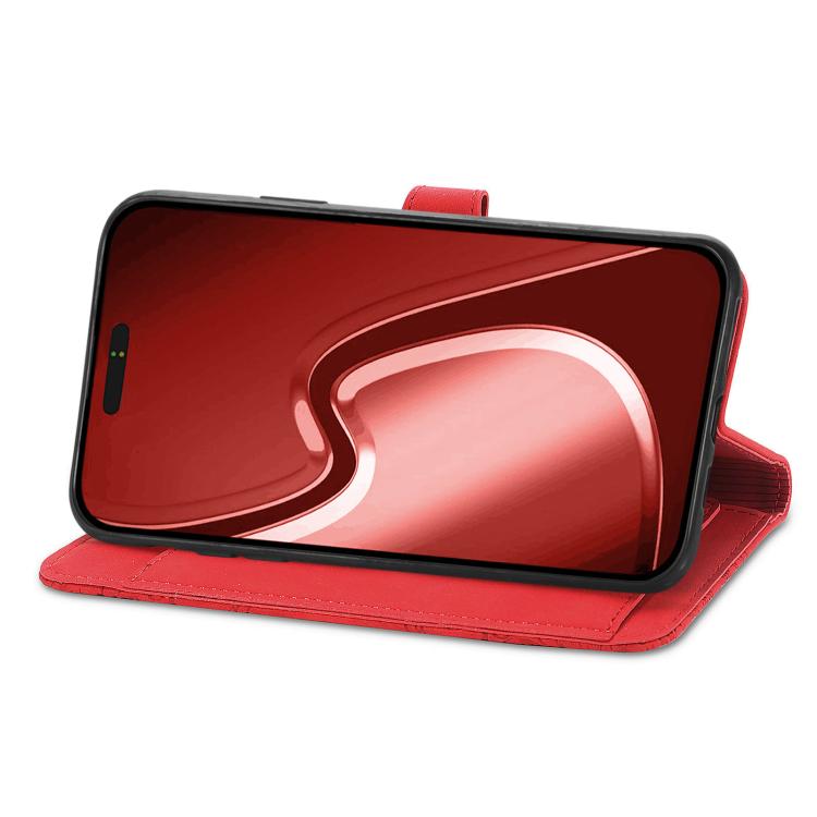 For iPhone 16e Embossed Flower Zipper Leather Phone Case(Red)