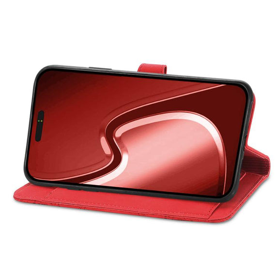 For iPhone 16e Embossed Flower Zipper Leather Phone Case(Red)