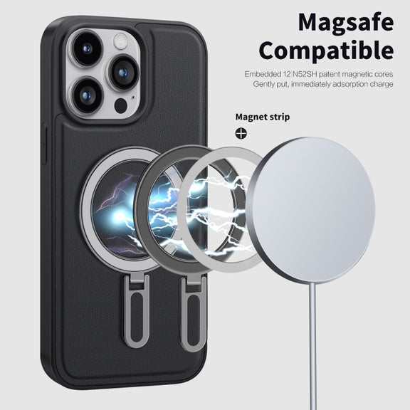 For iPhone 15 Shield MagSafe Magnetic Holder Phone Case(Black)
