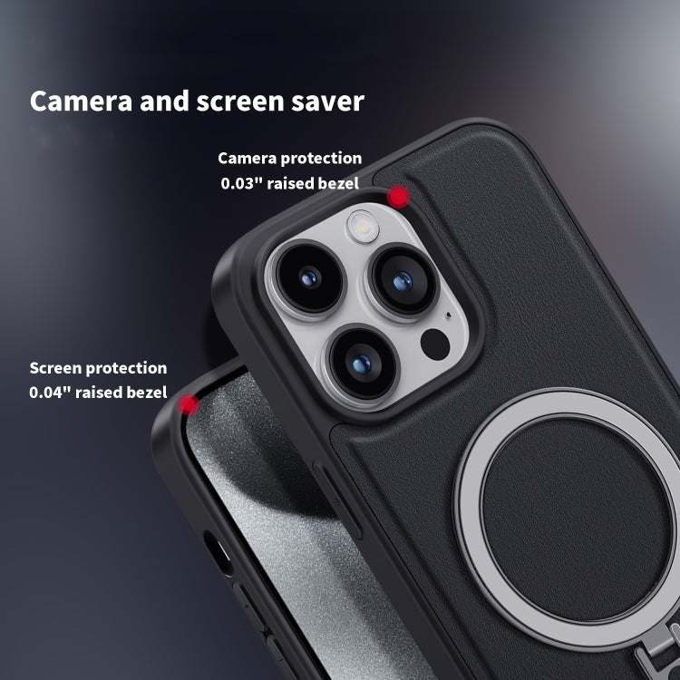 For iPhone 15 Shield MagSafe Magnetic Holder Phone Case(Black)