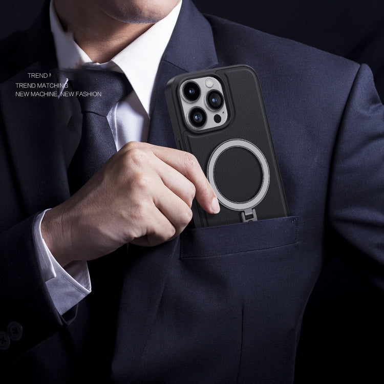For iPhone 15 Shield MagSafe Magnetic Holder Phone Case(Black)
