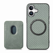 For iPhone 16 Plus Carbon Fiber Leather Card Magsafe Phone Case(Green)