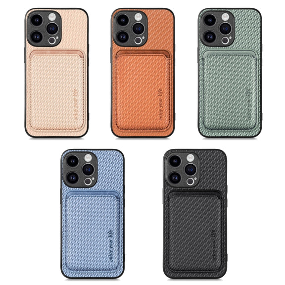 For iPhone 16 Plus Carbon Fiber Leather Card Magsafe Phone Case(Black)