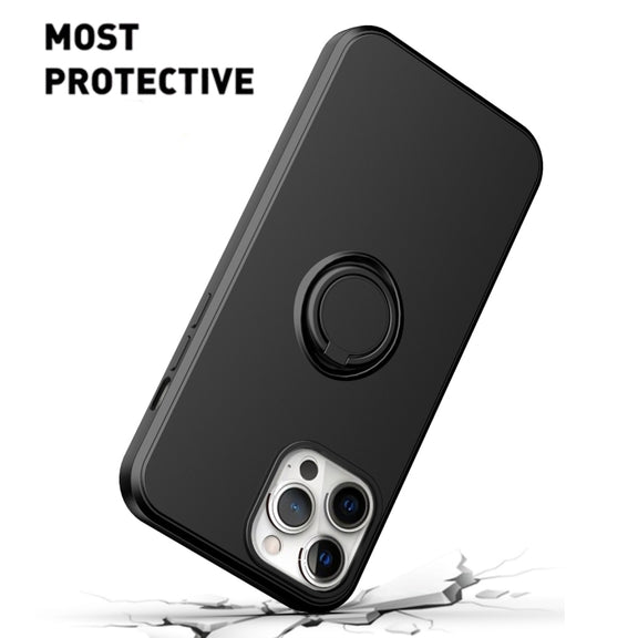 For iPhone 15 Pro Max Ring Kickstand Silicone Phone Case(Dark Blue)