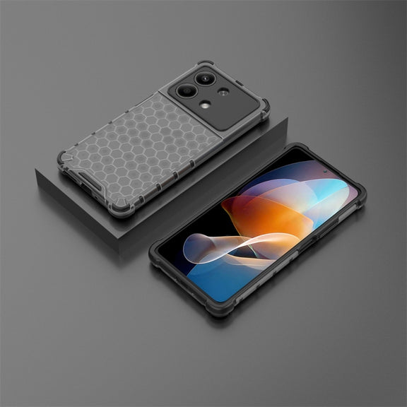 For Redmi Note 13R Pro Shockproof Honeycomb Phone Case(Black)