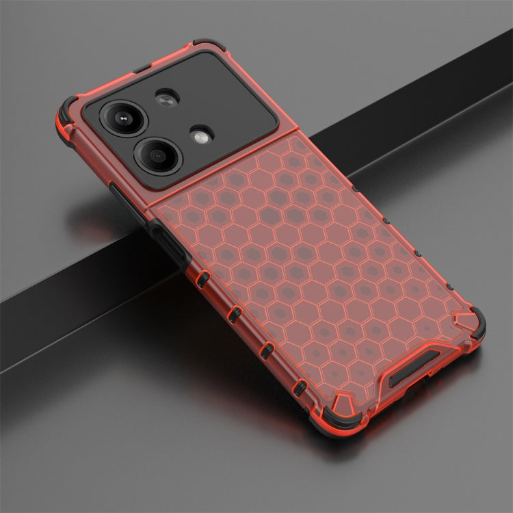 For Redmi Note 13R Pro Shockproof Honeycomb Phone Case(Red)