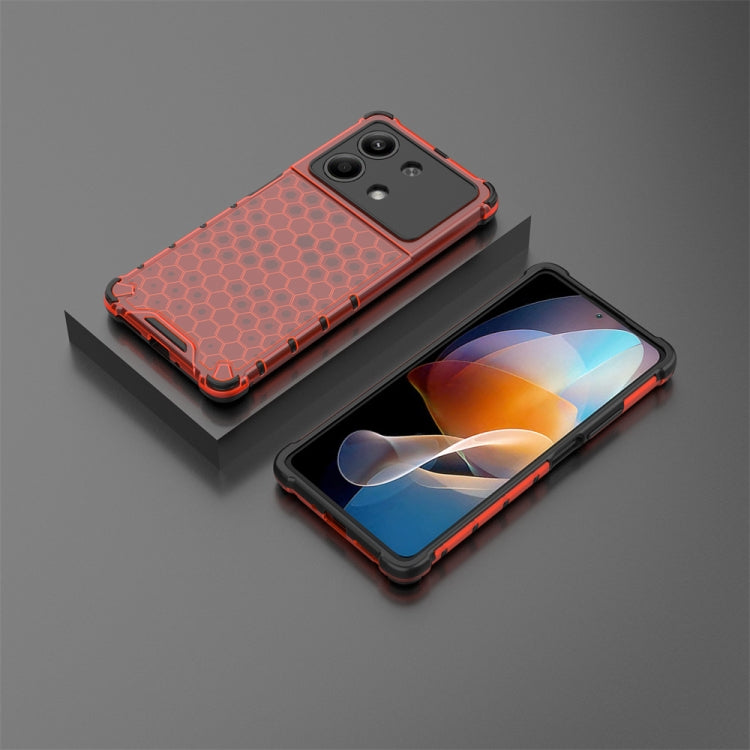For Redmi Note 13R Pro Shockproof Honeycomb Phone Case(Red)
