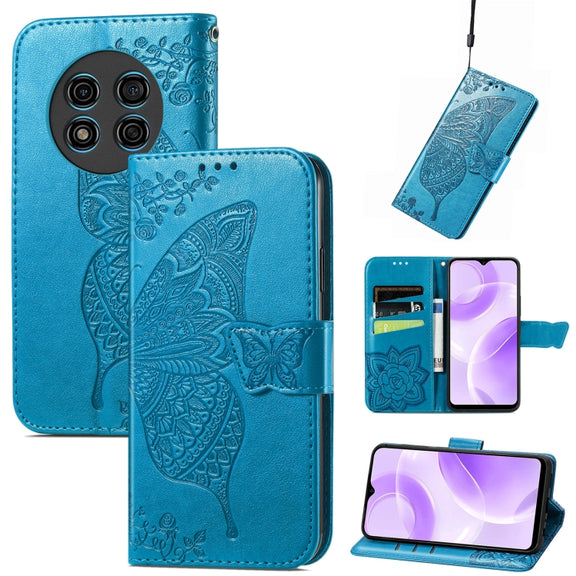 For Ulefone Note 15 Butterfly Love Flower Embossed Leather Phone Case(Blue)