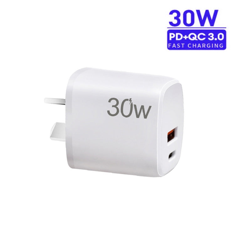 PD30W USB-C / Type-C + QC3.0 USB Charger with 1m USB to 8 Pin Data Cable, AU Plug(White)
