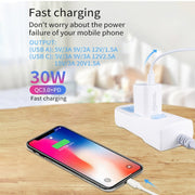 PD30W USB-C / Type-C + QC3.0 USB Charger with 1m USB to 8 Pin Data Cable, AU Plug(White)