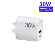 PD30W USB-C / Type-C + QC3.0 USB Charger with 1m USB to Micro USB Data Cable, AU Plug(White)