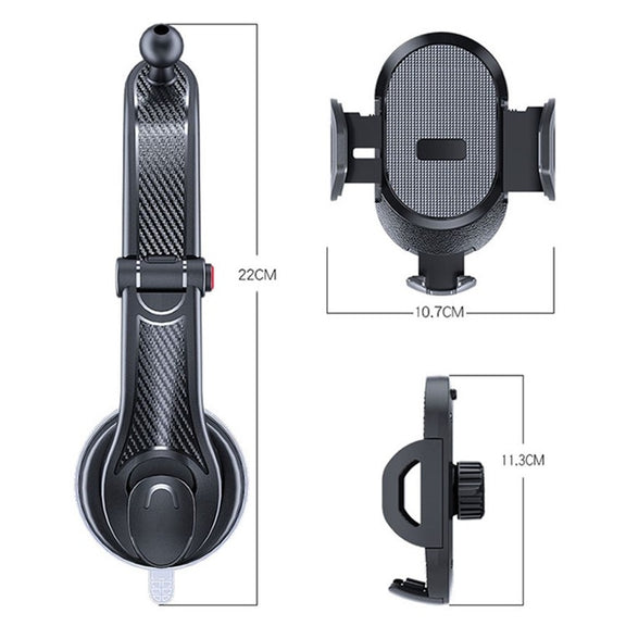 ES33 Car Mobile Phone Holder Bracket Carbon Fiber 360 Degree Rotation Suction Cup Mount(Black)