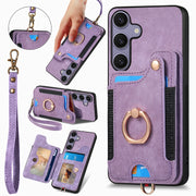 For Samsung Galaxy S25+ 5G Retro Skin-feel Ring Multi-card Wallet Phone Case(Purple)