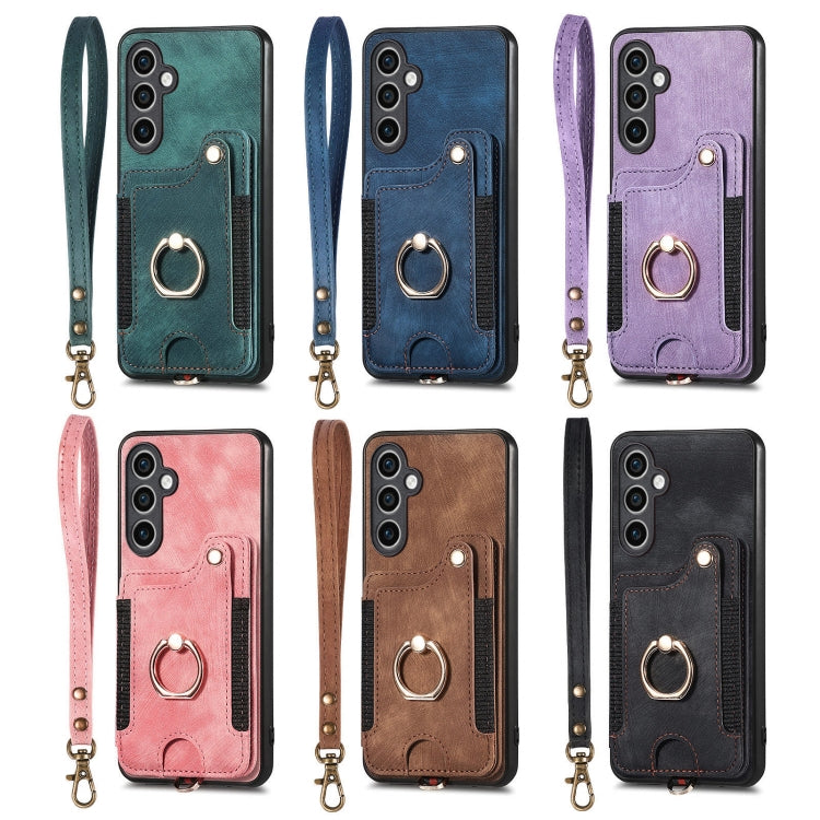 For Samsung Galaxy S25 Ultra 5G Retro Skin-feel Ring Multi-card Wallet Phone Case(Green)
