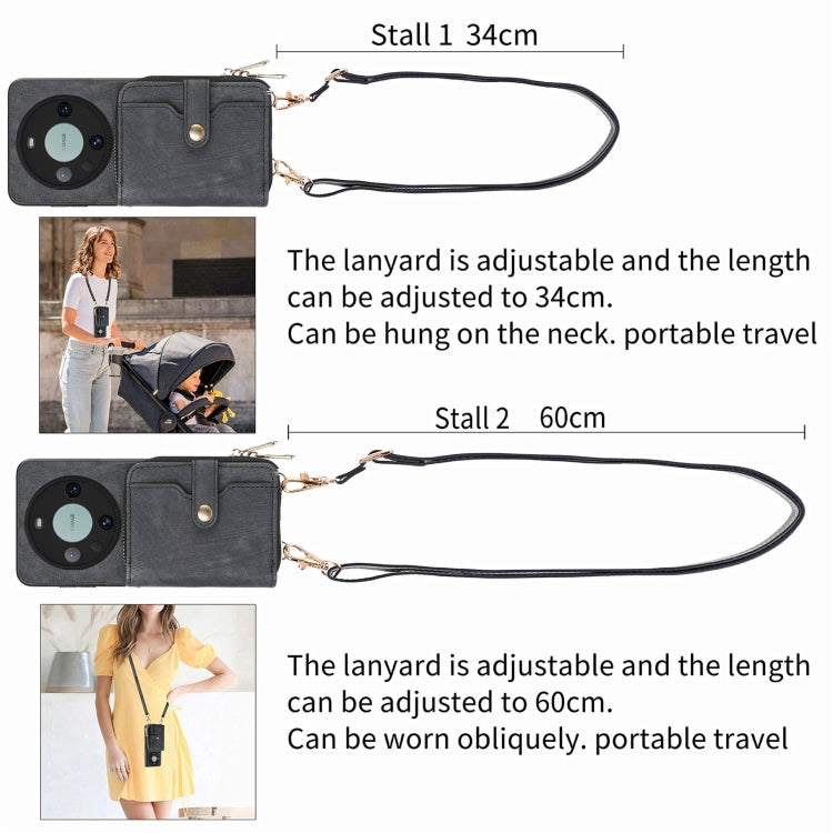 For Huawei Mate 60 Pro Crossbody Multi-function Zipper Wallet Phone Case(Black)