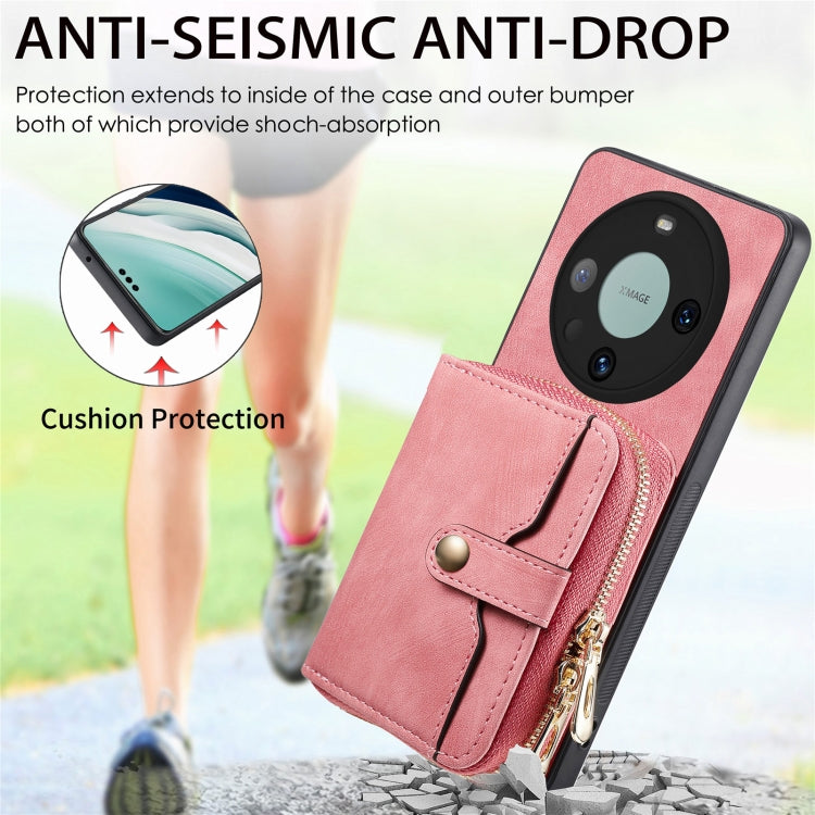 For Huawei Mate 60 Pro Crossbody Multi-function Zipper Wallet Phone Case(Pink)