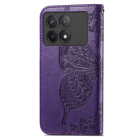 For Xiaomi Redmi K70 Butterfly Love Flower Embossed Leather Phone Case(Dark Purple)