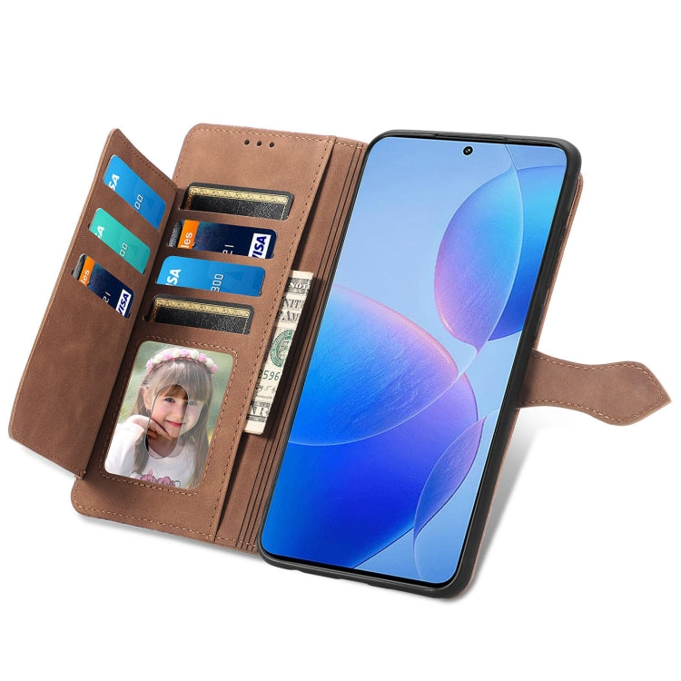 For Xiaomi Redmi K70 Pro Embossed Flower Zipper Leather Phone Case(Brown)