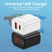 45PQ 45W PD25W + QC3.0 20W USB Super Fast Charger with Type-C to 8 Pin Cable, US Plug(White)