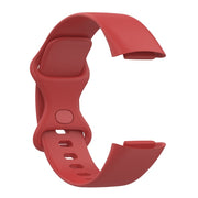 For Fitbit Charge 6 Solid Color Butterfly Buckle Silicone Watch Band, Size:L Size(Red)