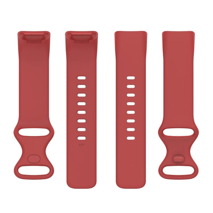 For Fitbit Charge 6 Solid Color Butterfly Buckle Silicone Watch Band, Size:L Size(Red)