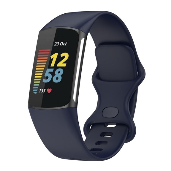 For Fitbit Charge 6 Solid Color Butterfly Buckle Silicone Watch Band, Size:L Size(Dark Blue)