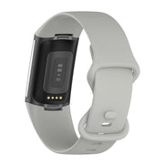 For Fitbit Charge 6 Solid Color Butterfly Buckle Silicone Watch Band, Size:L Size(Gray)