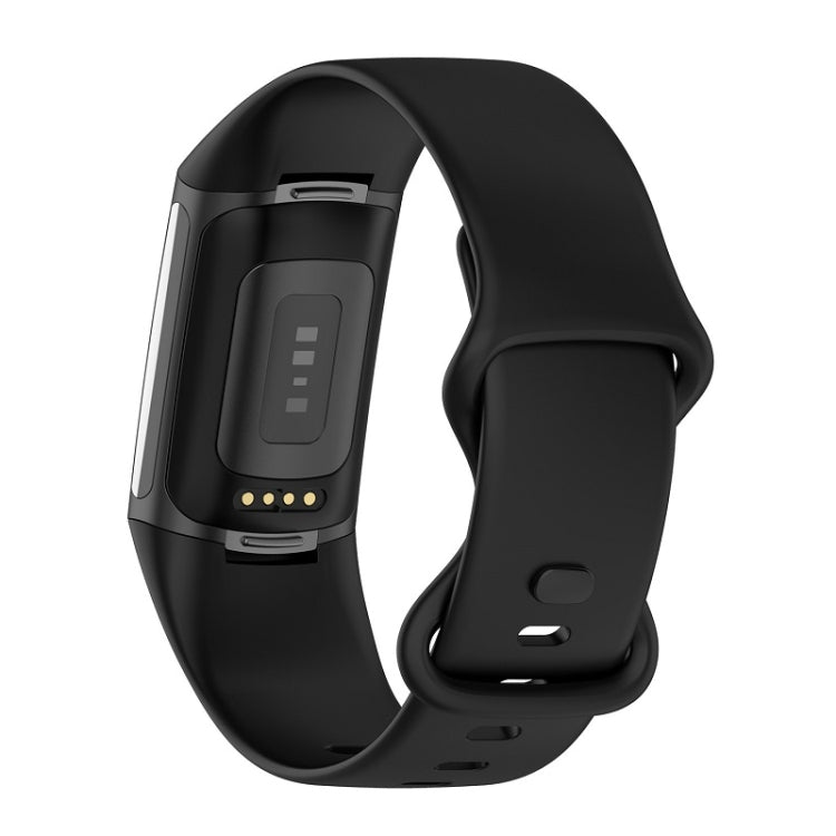 For Fitbit Charge 6 Solid Color Butterfly Buckle Silicone Watch Band, Size:S Size(Black)