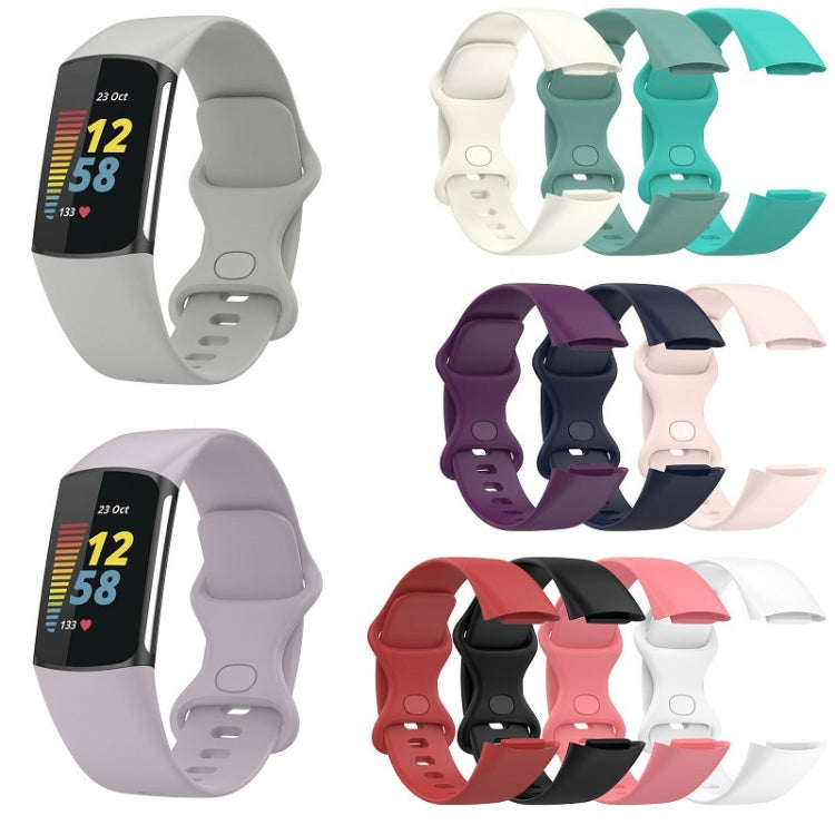 For Fitbit Charge 6 Solid Color Butterfly Buckle Silicone Watch Band, Size:S Size(Dark Blue)