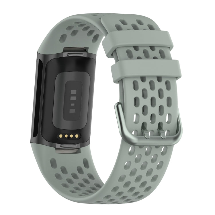 For Fitbit Charge 6 Solid Color Breathable Sports Silicone Watch Band(Gray)