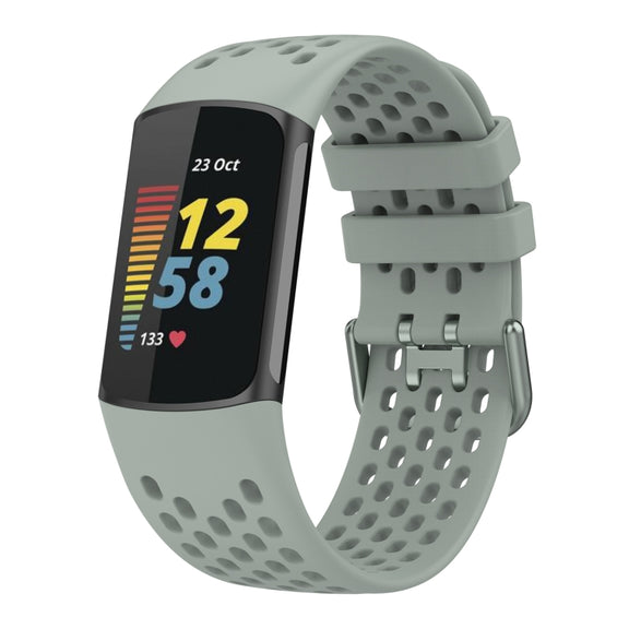 For Fitbit Charge 6 Solid Color Breathable Sports Silicone Watch Band(Gray)